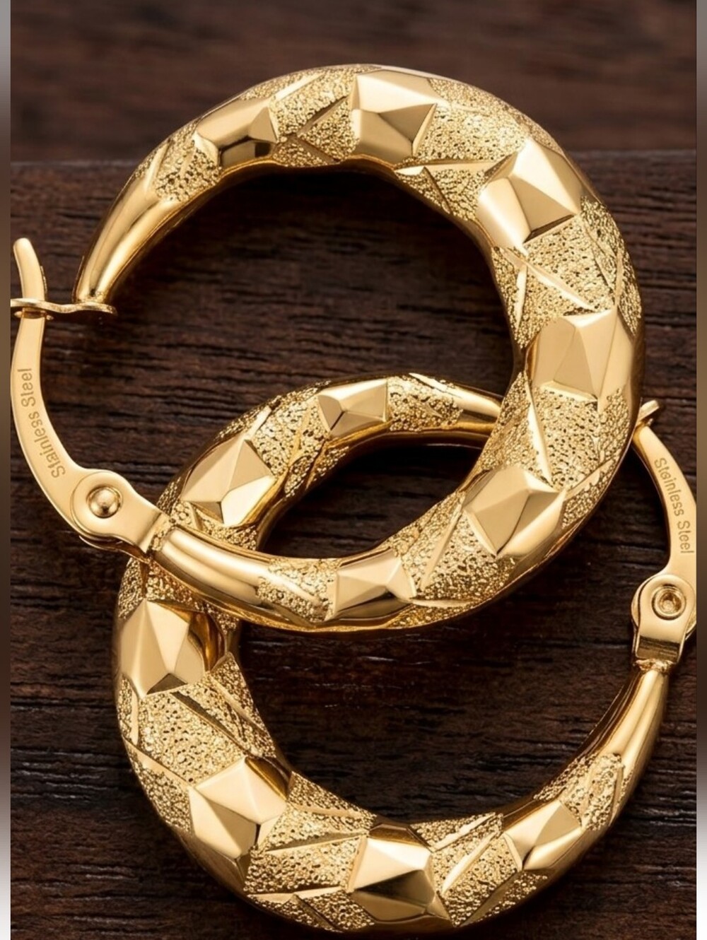 Gold Tone Textured Hoop Earrings